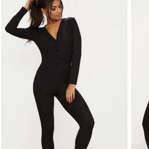 PLT Black Ribbed Button Detail Onesie